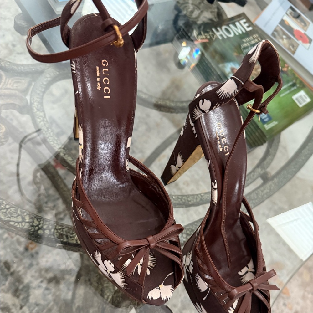 Gucci Dark Brown Floral Sandals